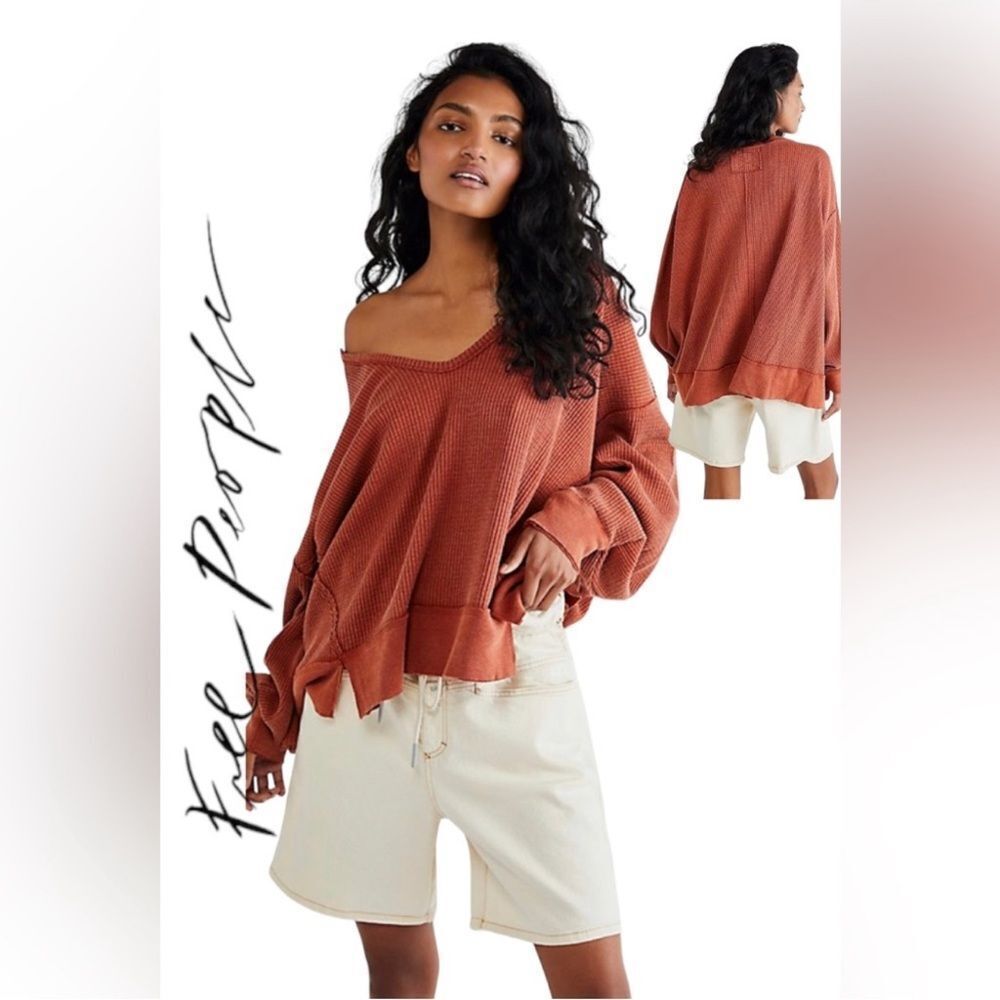 FREE PEOPLE Buttercup Thermal Top Spiced Brandy XS